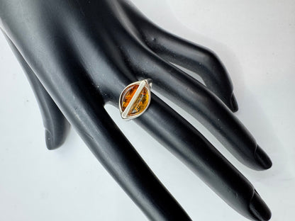 Vintage Silver 925 Dual Amber Ring Size 7