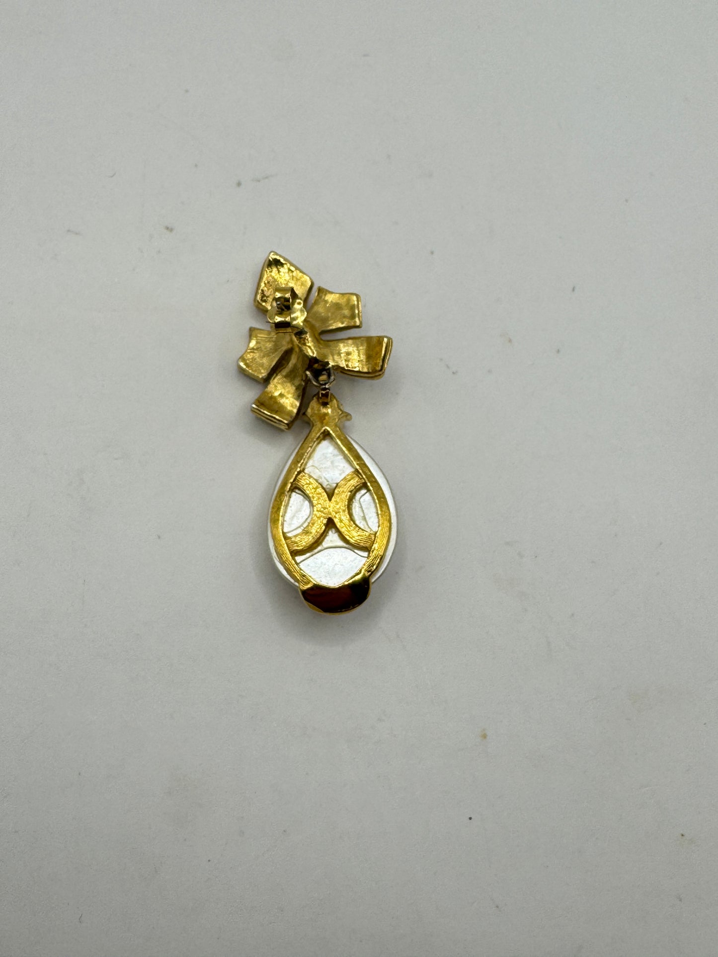 Vintage Gold-Tone Bow Pearl Drop Earrings with Crystal Rhinestones