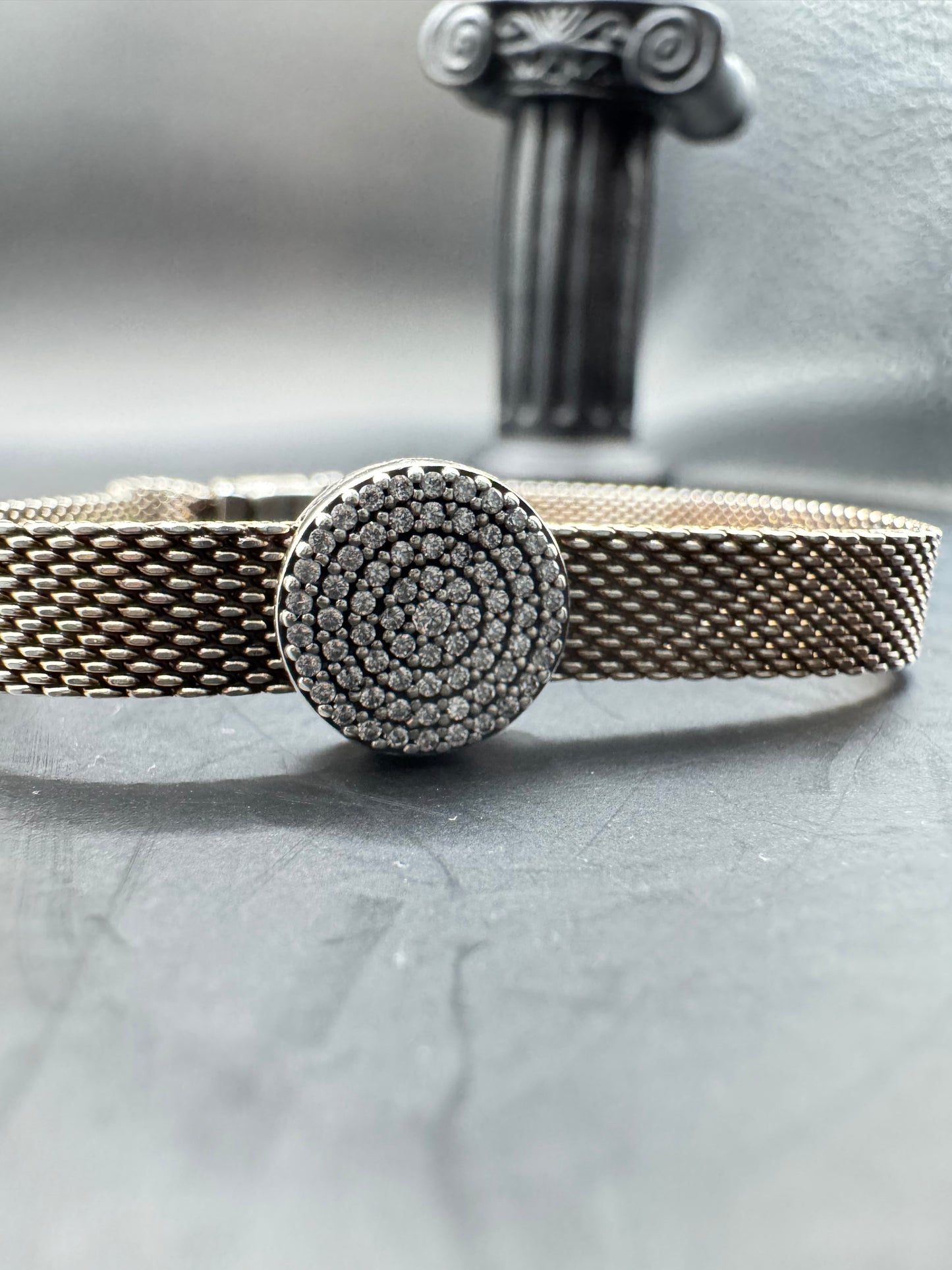 Pandora Reflexions 925 Mesh Bracelet with Pave Circle Charm – 7.5"