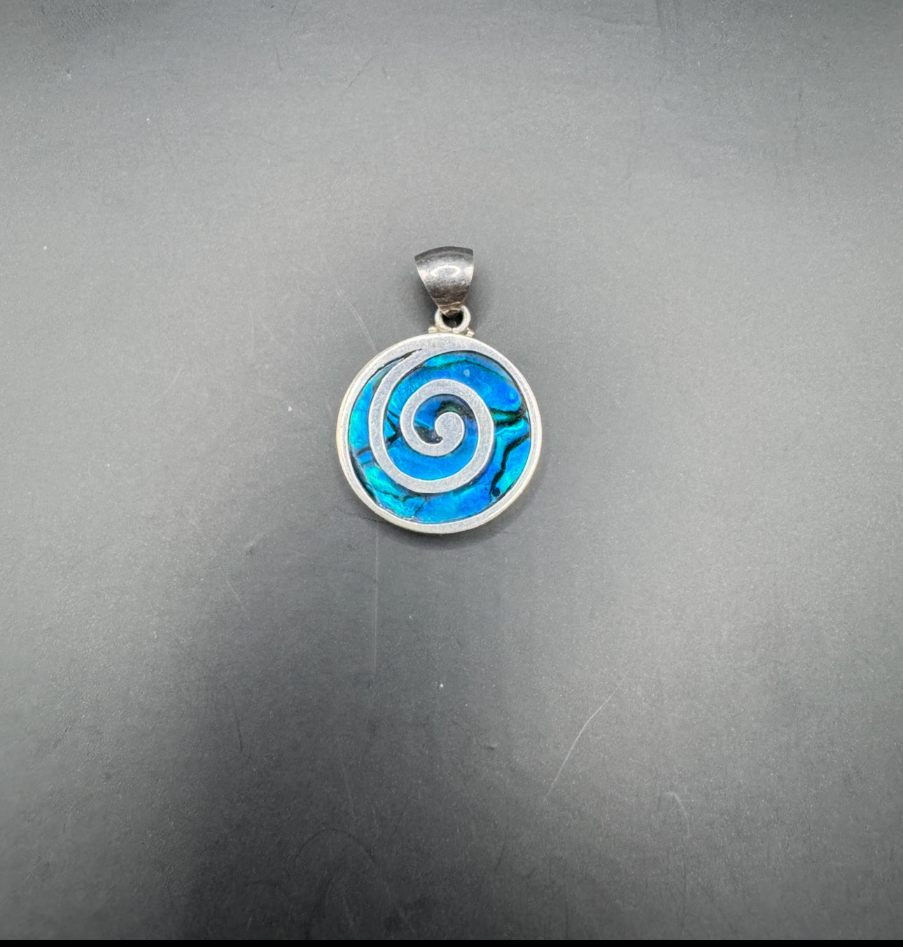 Sterling Silver 925 Fire Rainbow Blue Opal Greek Spiral Pendant