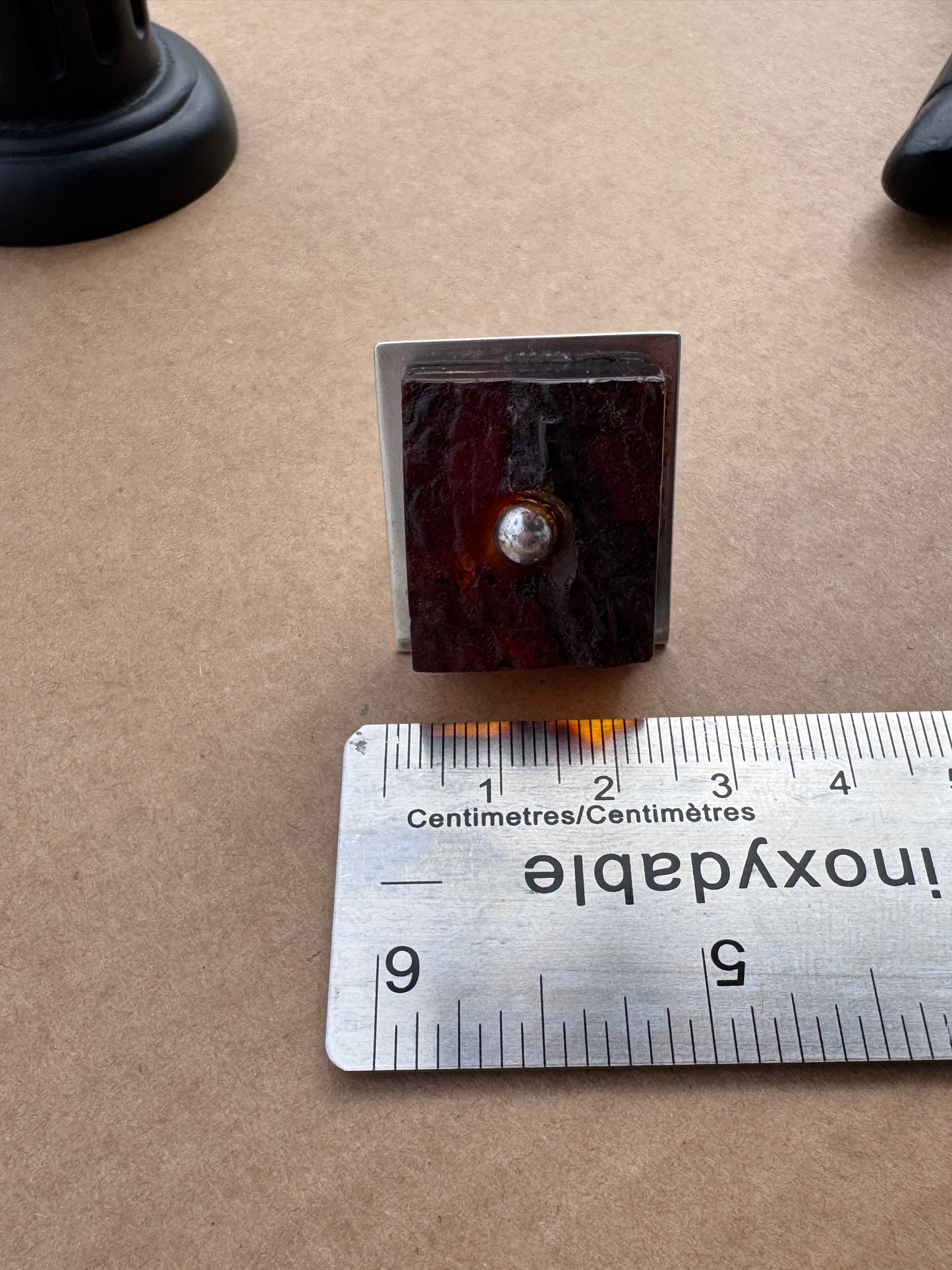 Mogens Godskesen Sterling Silver Modernist Ring with Sculptural Baltic Amber, Size 8.5