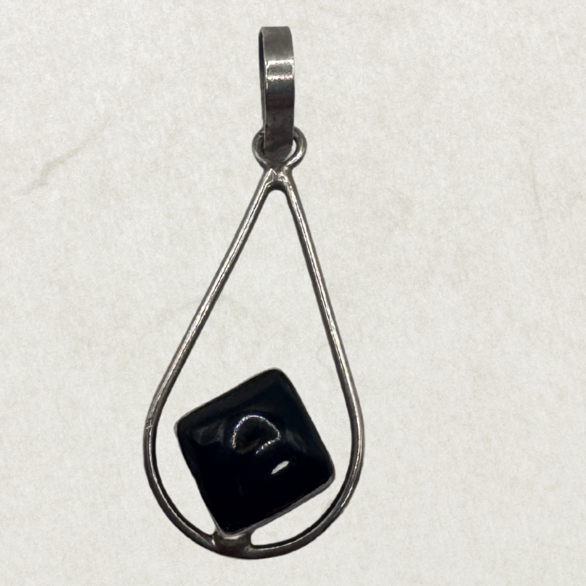 Vintage Sterling Silver Teardrop Pendant with Black Onyx
