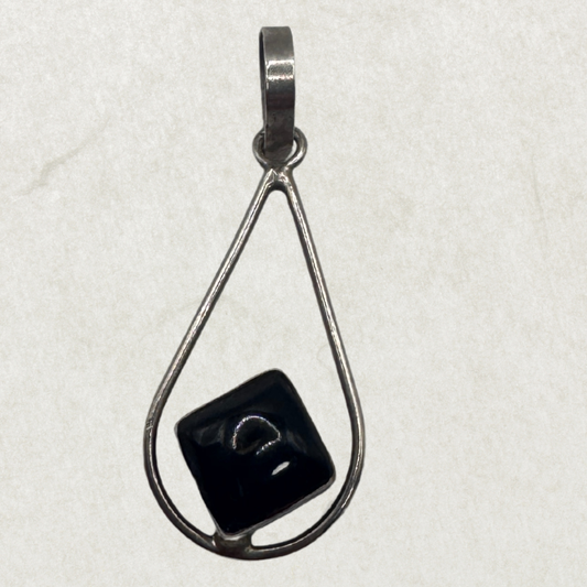 Vintage Sterling Silver Teardrop Pendant with Black Onyx