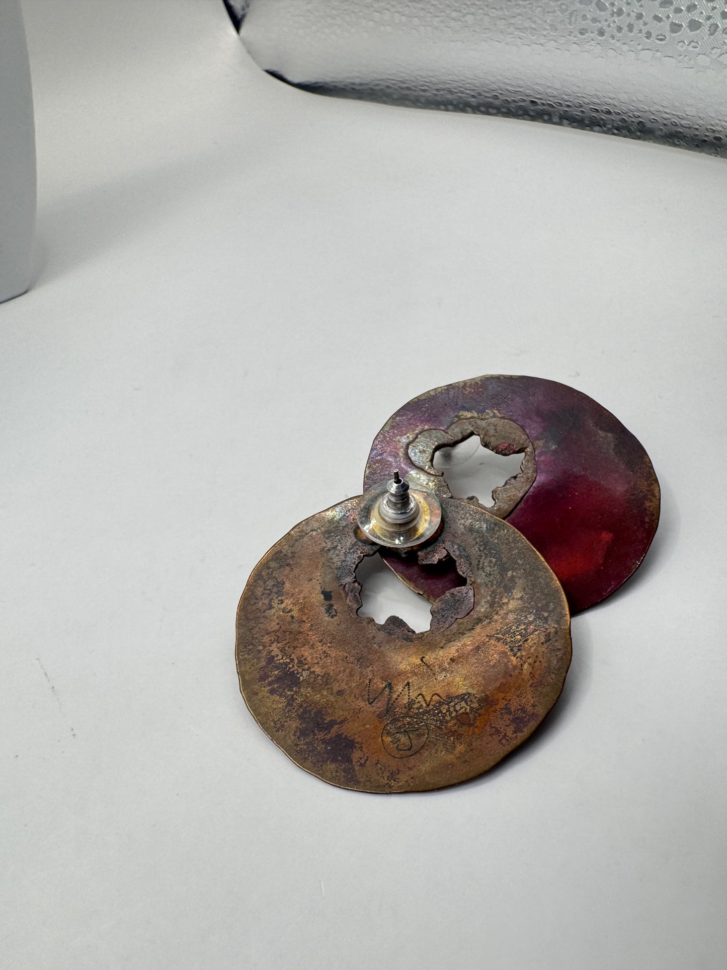 Vintage Large Copper Earrings – Artisan Signed Statement Pair