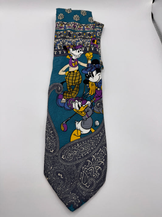 Vintage Disney Mickey Unlimited Tie – Golf Theme, 100% Polyester, 55” x 3.5”