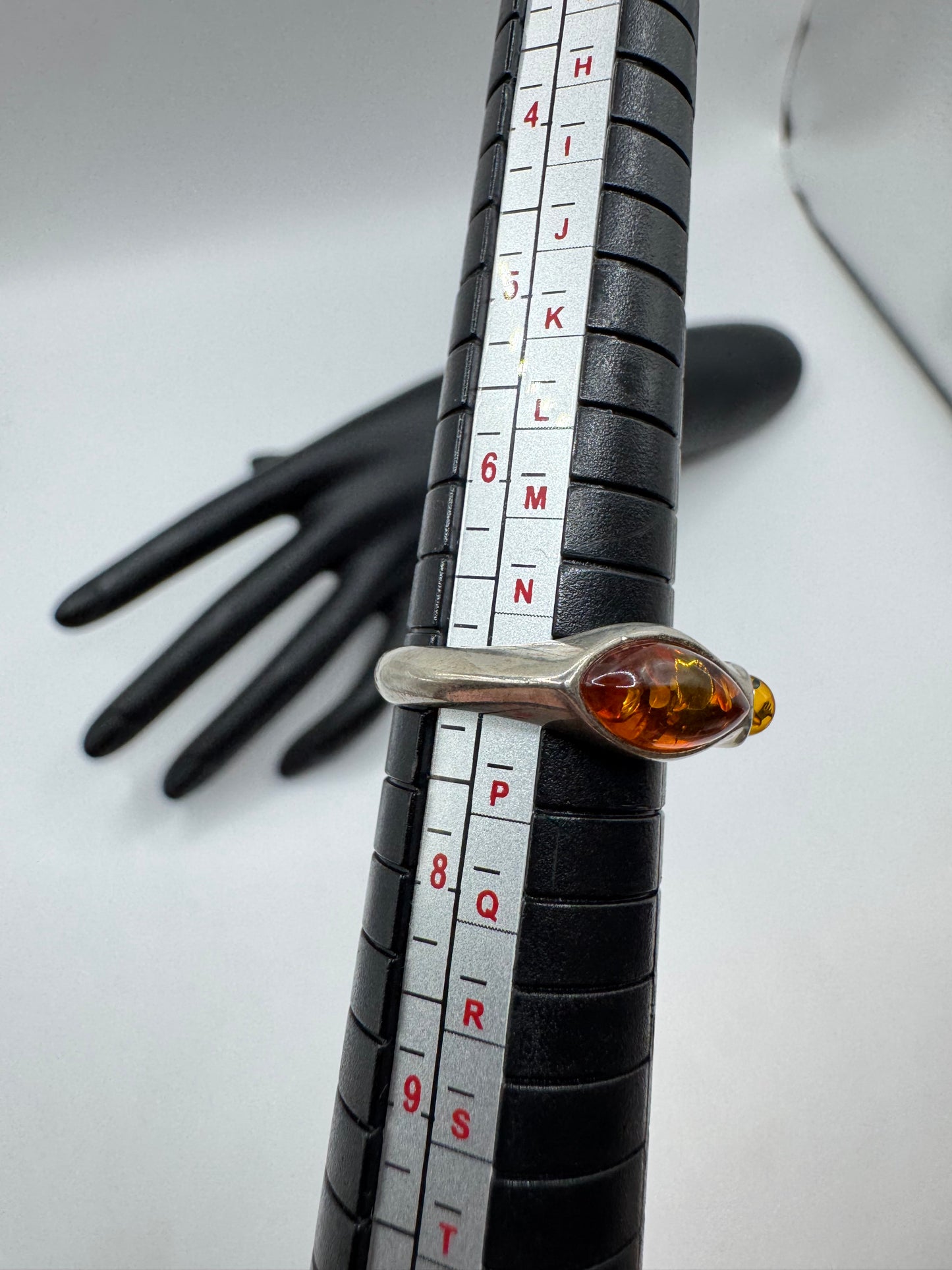 Vintage Sterling Silver Double Amber Navette Ring Size 7