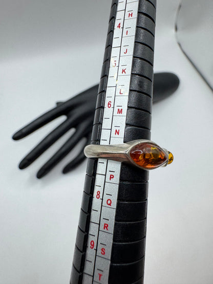 Vintage Sterling Silver Double Amber Navette Ring Size 7