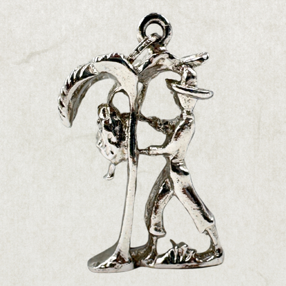 Vintage Sterling Silver Pendant – Farmer & Palm Tree Scene