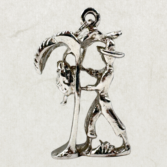 Vintage Sterling Silver Pendant – Farmer & Palm Tree Scene