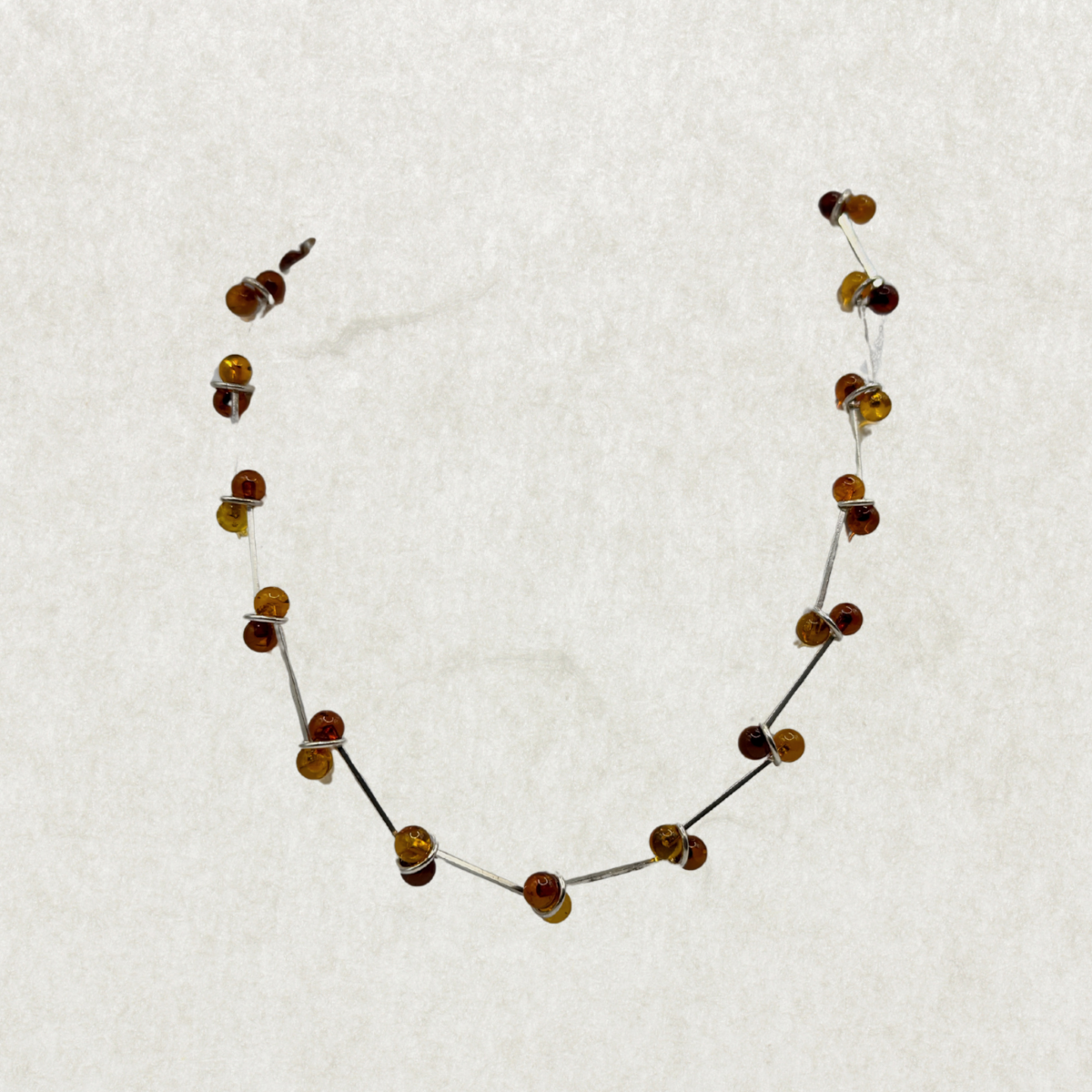 Sterling Silver Amber Bead Necklace, 15.5 Inches
