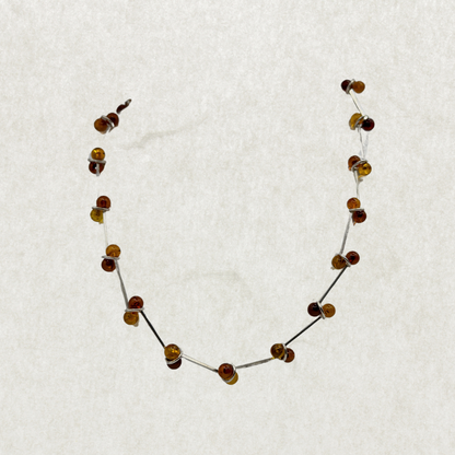 Sterling Silver Amber Bead Necklace, 15.5 Inches