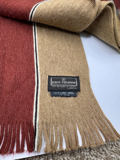 Vintage Paco Rabanne 100% Wool Scarf – 52” x 12”, Striped, Fringe Ends