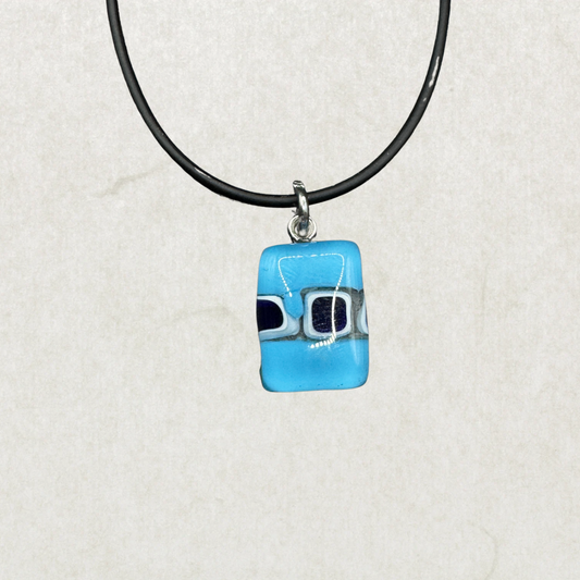 Vintage Murano Glass Pendant Necklace – Blue Geometric Design, Italian Art Glass, 16”