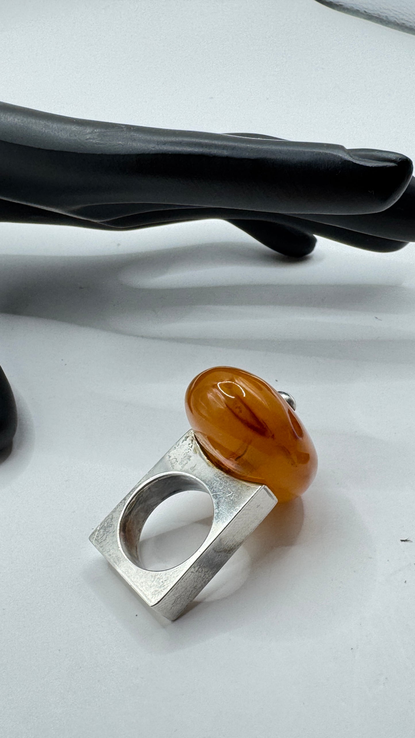Mogens Godskesen Sterling Silver Ring with Large Amber, Size 7.5