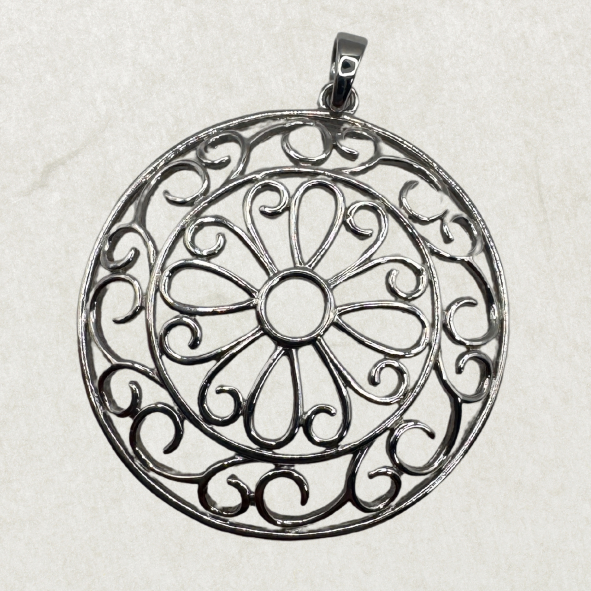 Large Vintage 925 Sterling Silver Filigree Pendant