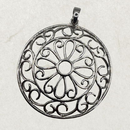 Large Vintage 925 Sterling Silver Filigree Pendant