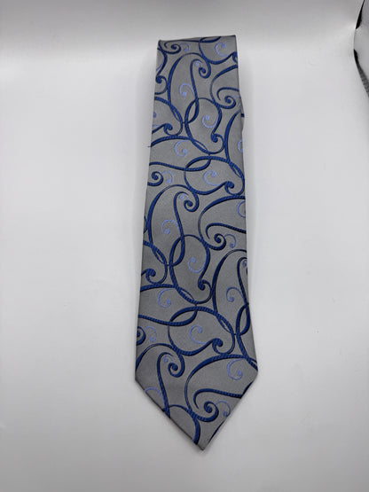 Vintage Van Heusen Silk Tie – 100% Silk, Blue Scroll Pattern