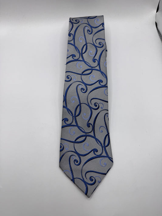 Vintage Van Heusen Silk Tie – 100% Silk, Blue Scroll Pattern