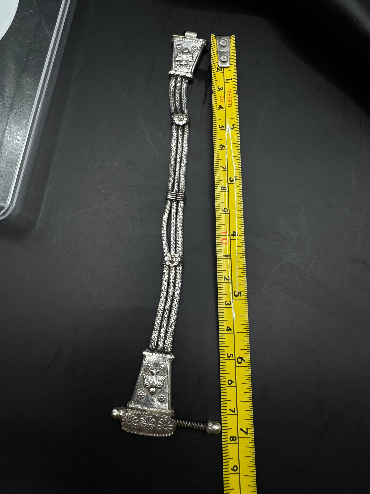 Handcrafted Vintage Sterling Silver Bracelet – Floral & Bird Motif