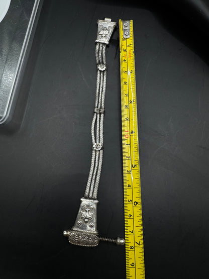 Handcrafted Vintage Sterling Silver Bracelet – Floral & Bird Motif