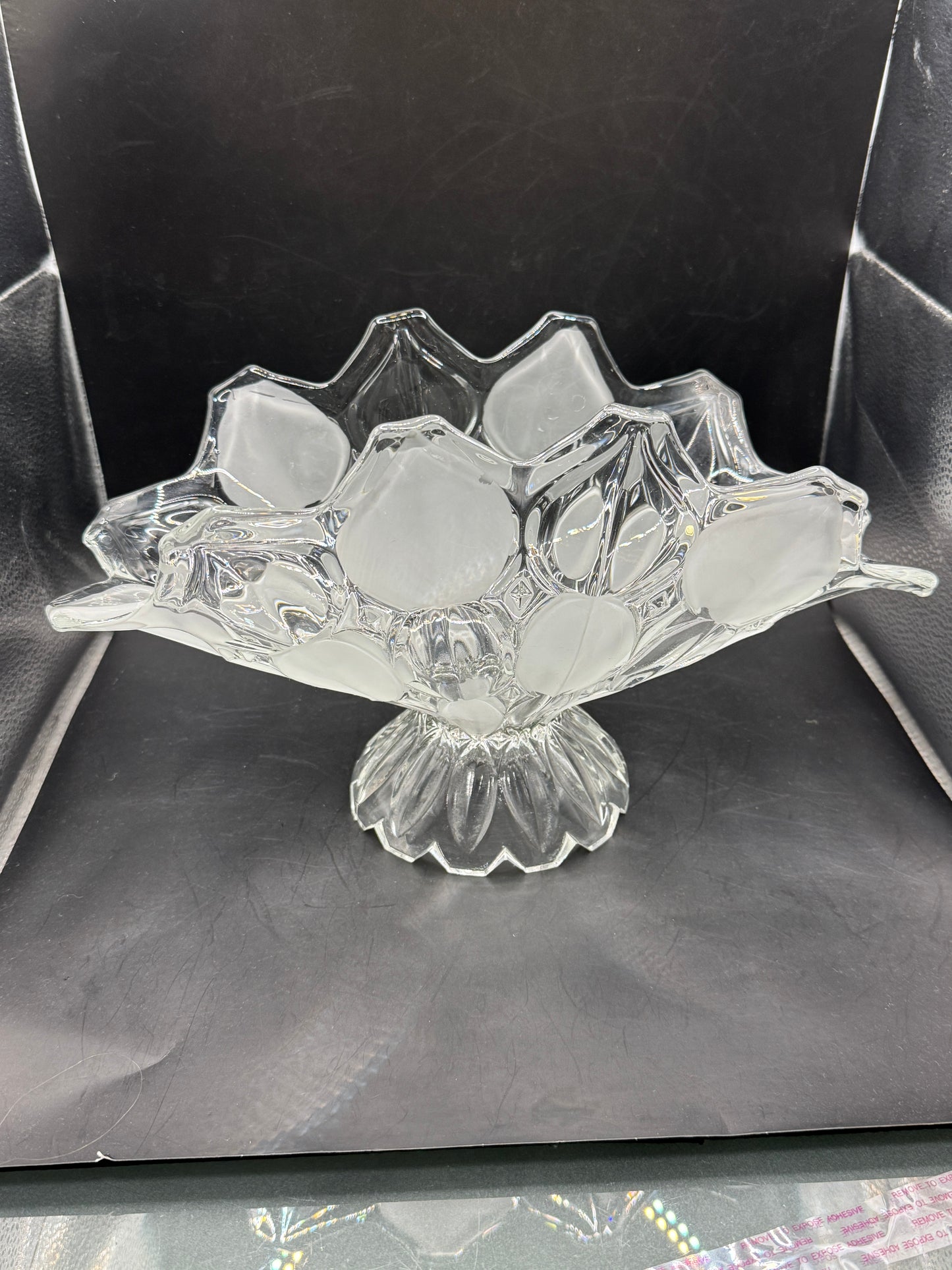 Vintage Bohemia Glass Footed Fruit Bowl – Frosted Crystal Centerpiece Made in Czechoslovakia 13.5”