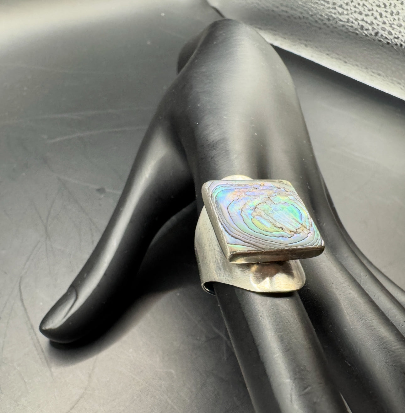 Vintage Mexican Sterling Silver Inlay Mother of Pearl & Abalone Signet Ring – Size 7.5