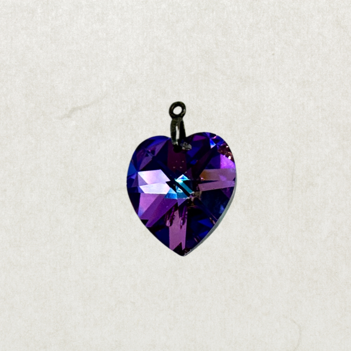 Vintage 925 Sterling Silver Crystal Heart Pendant – Aurora Purple Blue Faceted Charm