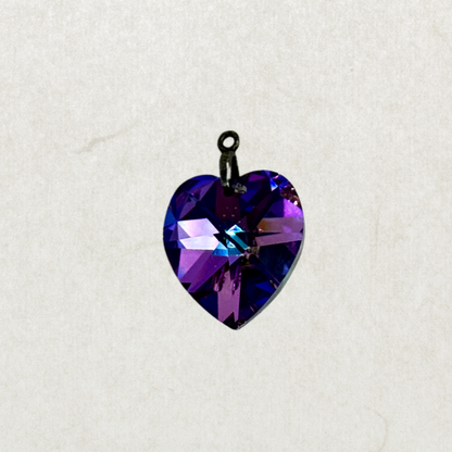 Vintage 925 Sterling Silver Crystal Heart Pendant – Aurora Purple Blue Faceted Charm