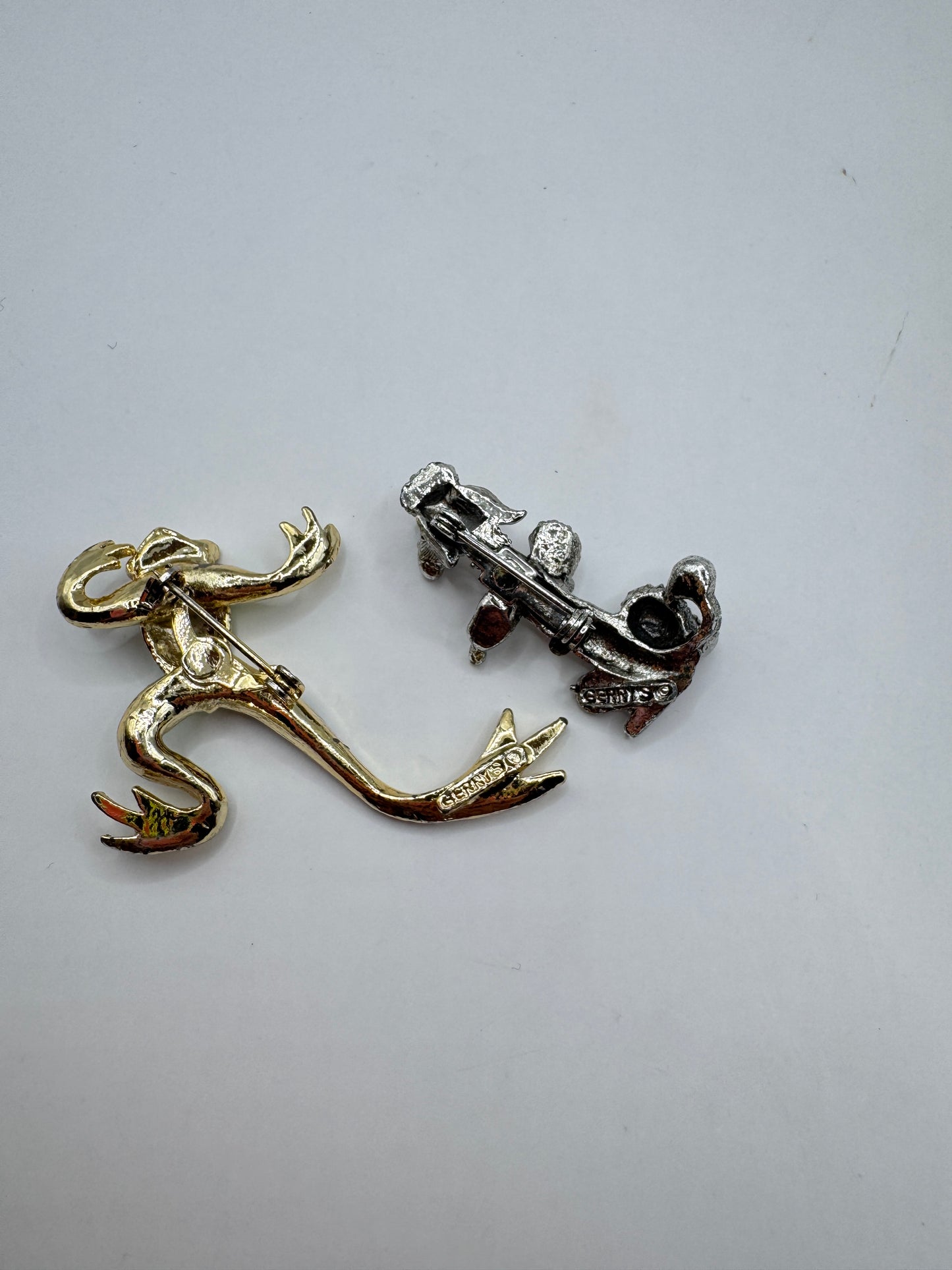 Gerry’s Poodle & Frog Brooch Set – Silver & Gold-Tone Metal Pins