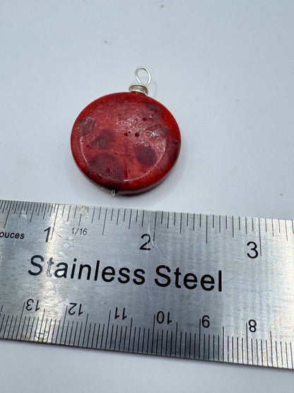 Handmade Coral Sterling Silver Wire-Wrapped Pendant – Excellent Condition