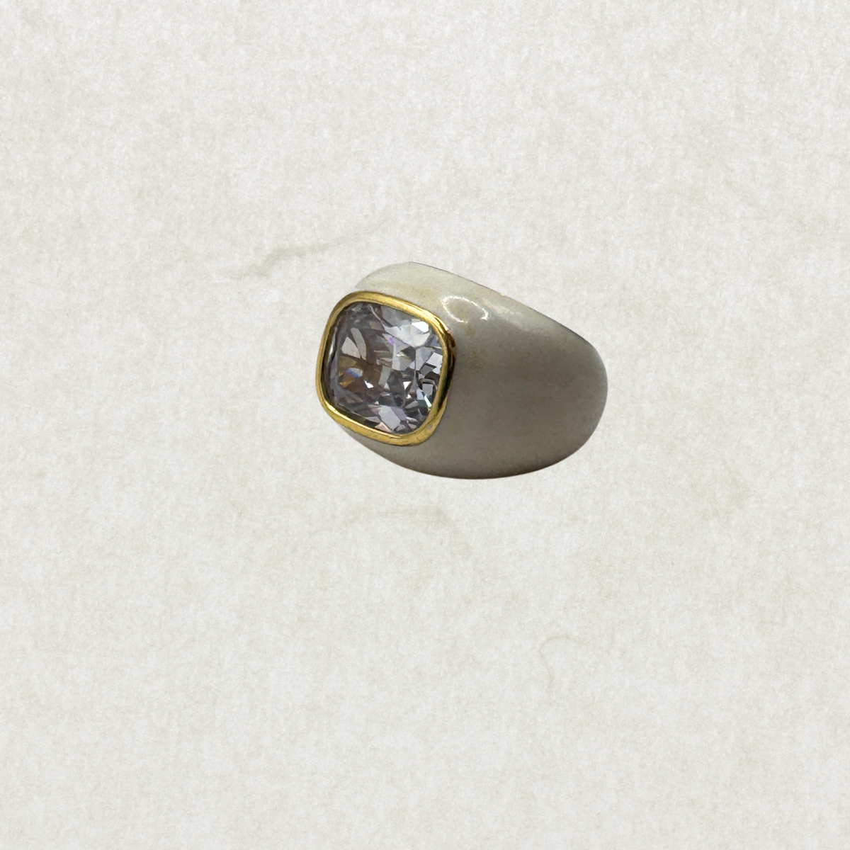 Vintage Scandinavian Enameled Ring, 14k Gold Fill, Large Zircon – Size ~7.5, Excellent Condition