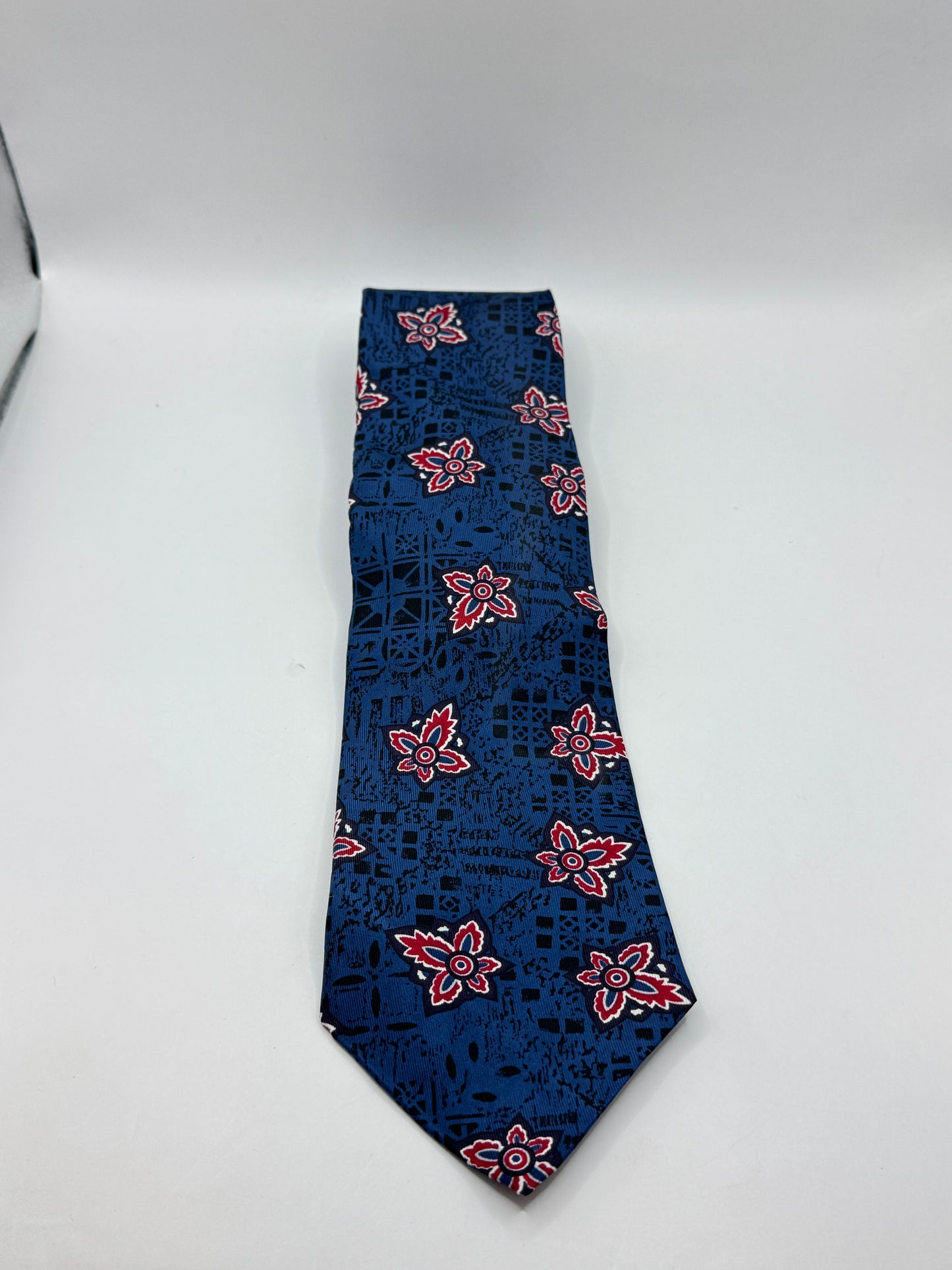 Vintage Moores 100% Silk Floral Pattern Tie, Blue Red and White