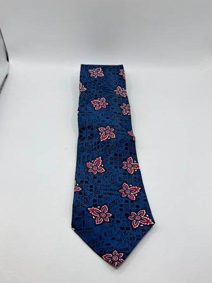 Vintage Moores 100% Silk Floral Pattern Tie, Blue Red and White