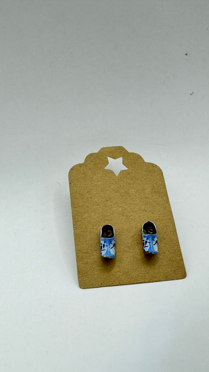 Vintage 835 Silver Dutch Clog Earrings – Blue Enamel Holland Shoe Studs
