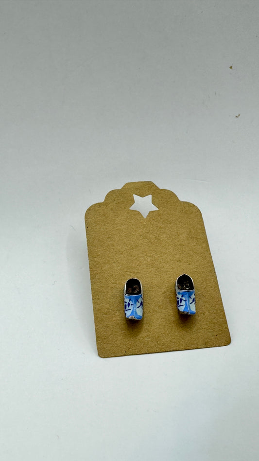 Vintage 835 Silver Dutch Clog Earrings – Blue Enamel Holland Shoe Studs