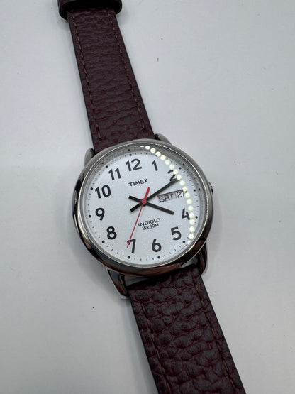 Timex Indiglo WR30M – Brown Strap | Day-Date | Silver Dial