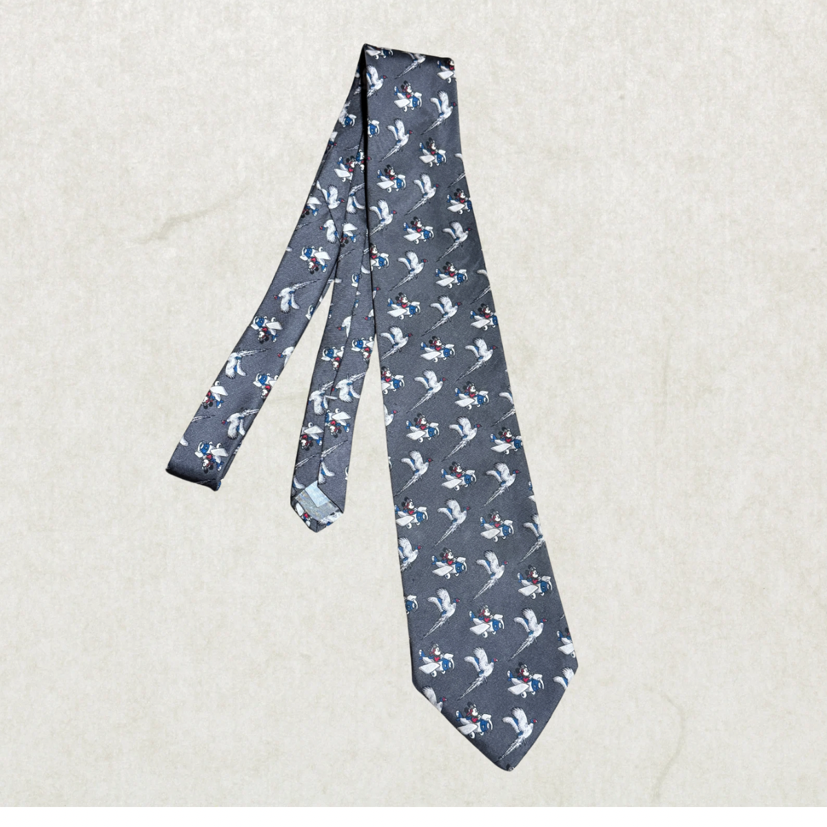 Vintage Balancine Disney Tie – Mickey Mouse Airplane Print, 100% Silk, Made in USA