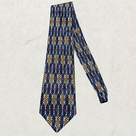 Vintage Missoni Italy 100% Silk Tie – Abstract Geometric Pattern Designer Necktie Navy Multicolor 57” x 4”