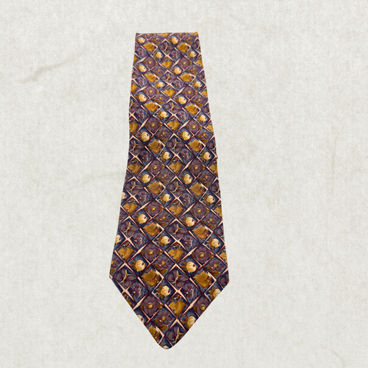 Jones New York 100% Silk Tie – Vintage Geometric Floral, 60” x 4”