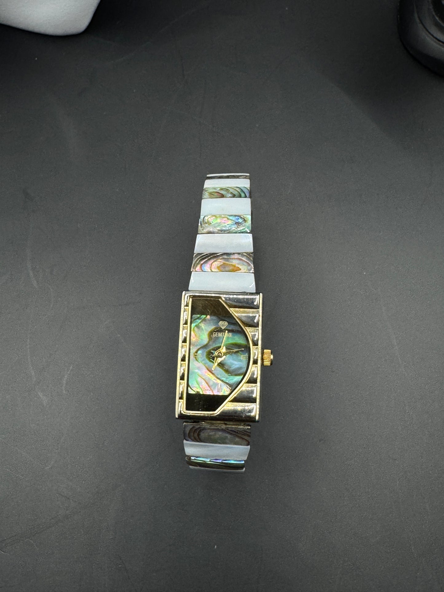 Vintage Gemtime Ladies Watch – Abalone Shell Dial & Stretch Bracelet, Working, Unique Statement Piece