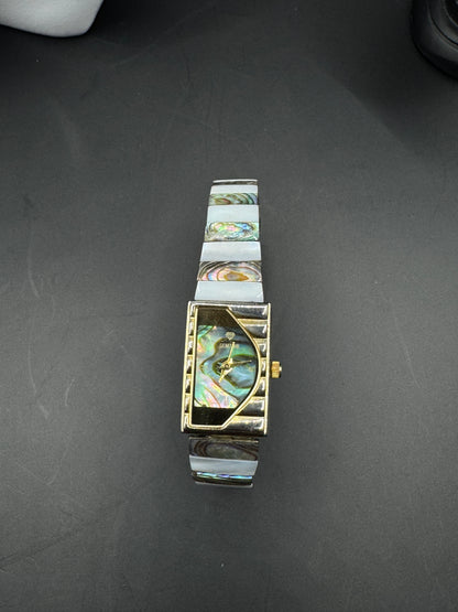 Vintage Gemtime Ladies Watch – Abalone Shell Dial & Stretch Bracelet, Working, Unique Statement Piece