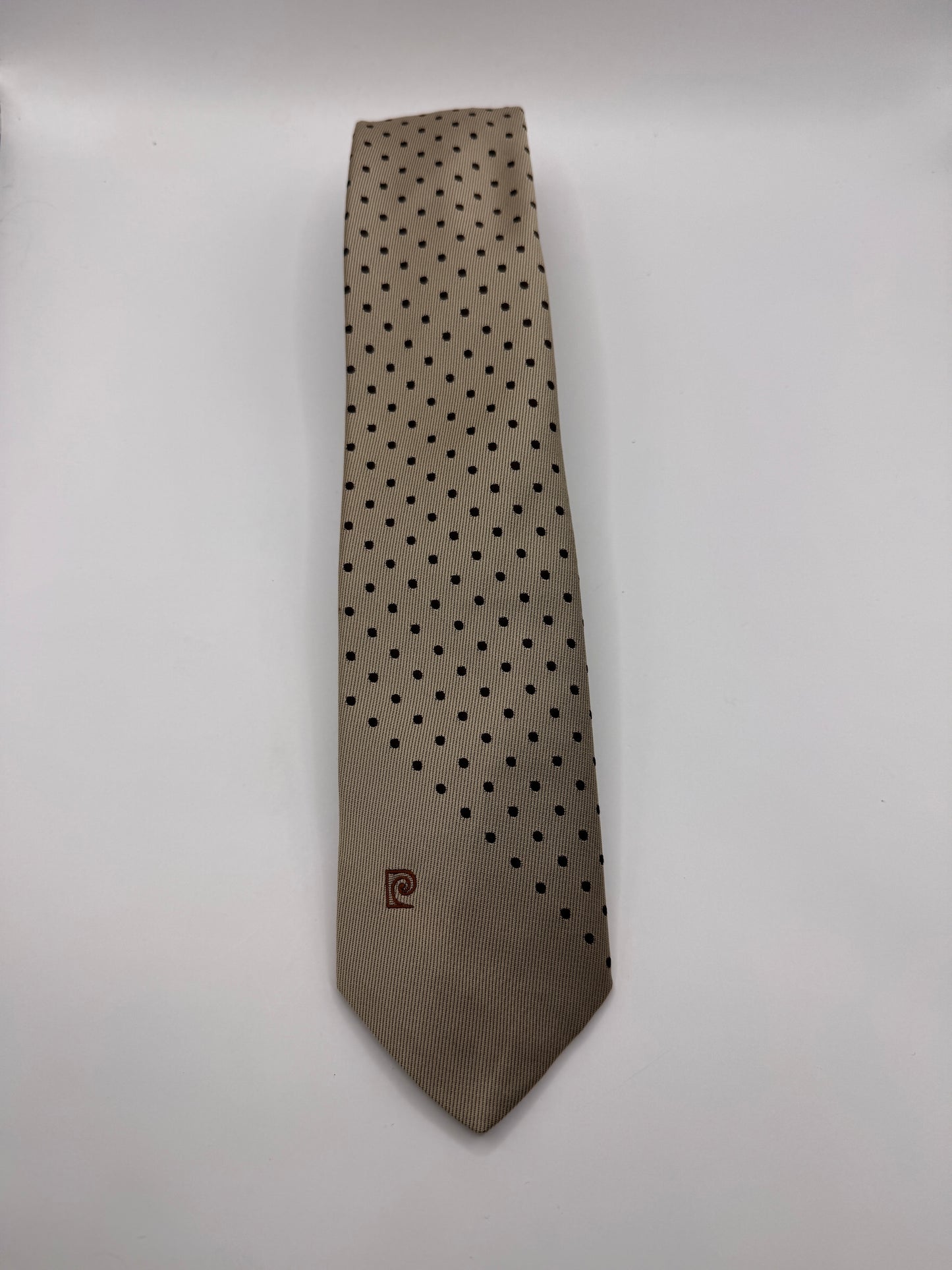 Vintage Pierre Cardin Tie – Beige with Black Polka Dots, 53” x 3”, 100% Polyester