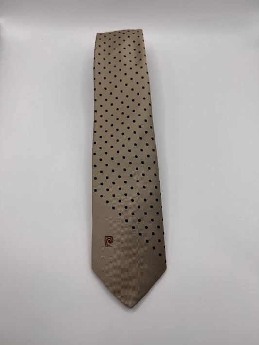 Vintage Pierre Cardin Tie – Beige with Black Polka Dots, 53” x 3”, 100% Polyester