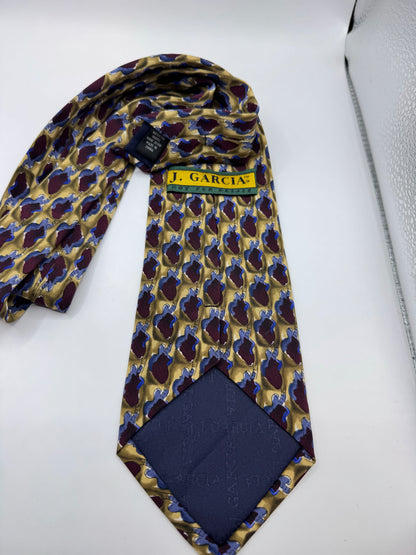 Vintage J. Garcia Silk Tie – 100% Silk, Abstract Art Pattern