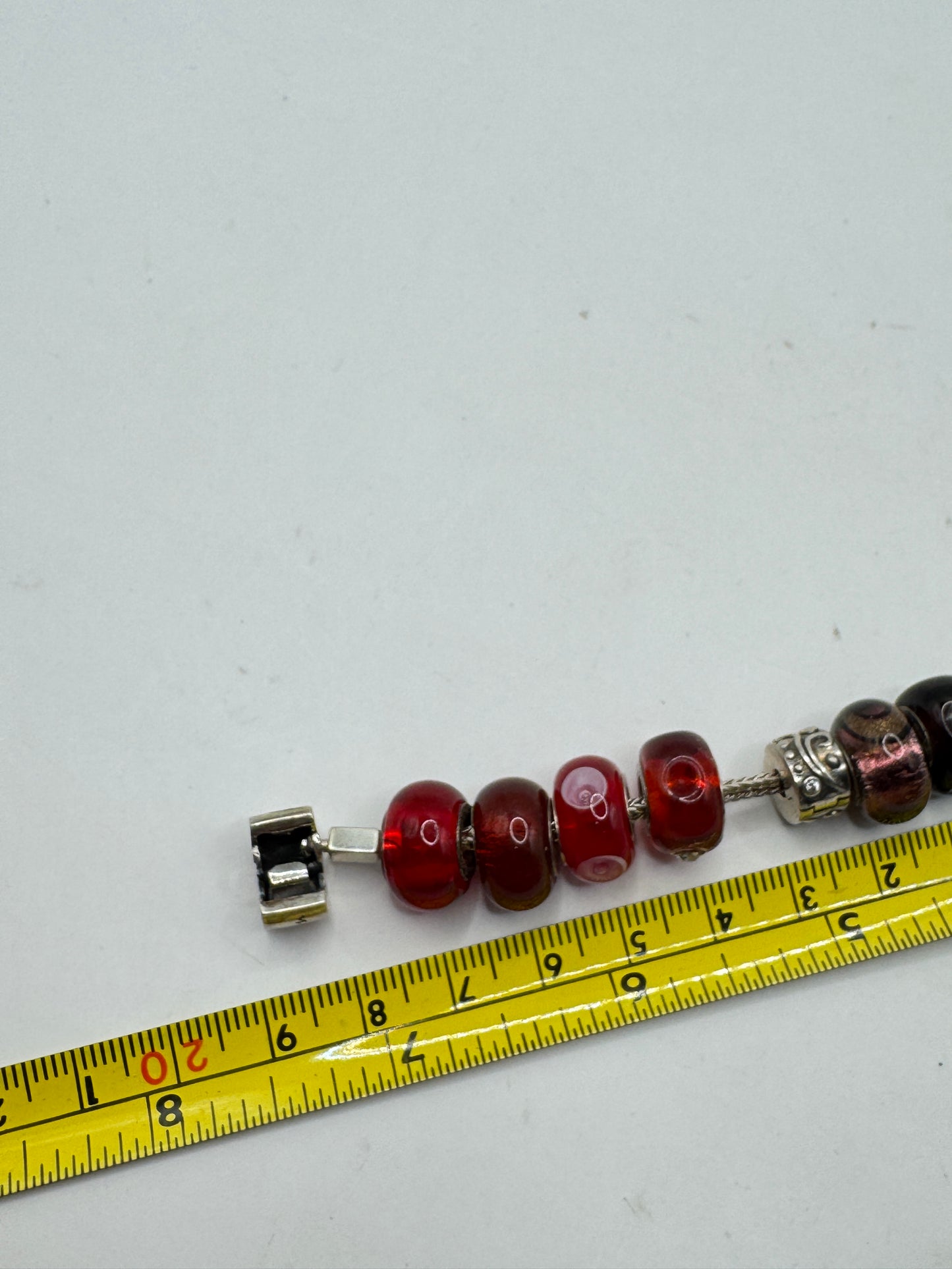Vintage Rhona Sutton Sterling Silver Murano Glass Charm Bracelet – Red & Black European Beads