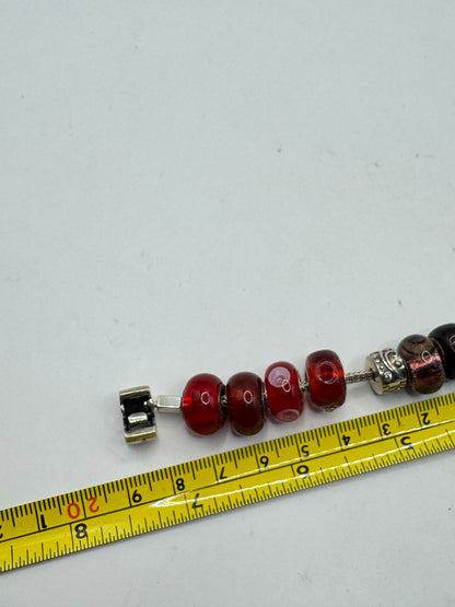 Vintage Rhona Sutton Sterling Silver Murano Glass Charm Bracelet – Red & Black European Beads