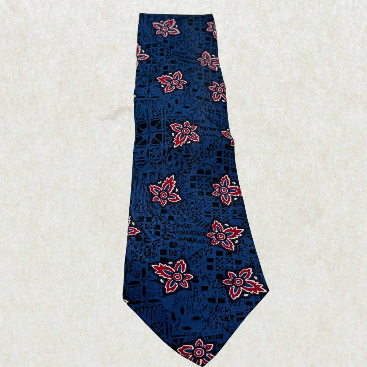 Vintage Moores 100% Silk Floral Pattern Tie, Blue Red and White