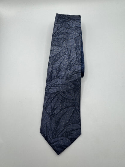 Vintage Biaggiotti Silk Tie – 100% Silk, Tonal Navy Leaf Pattern