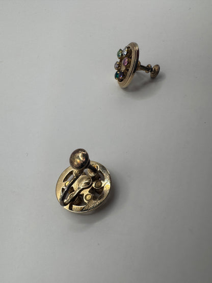 Anson Rainbow Crystal Clips Earrings – 1950s Gold-Plated Sterling Vintage Jewelry