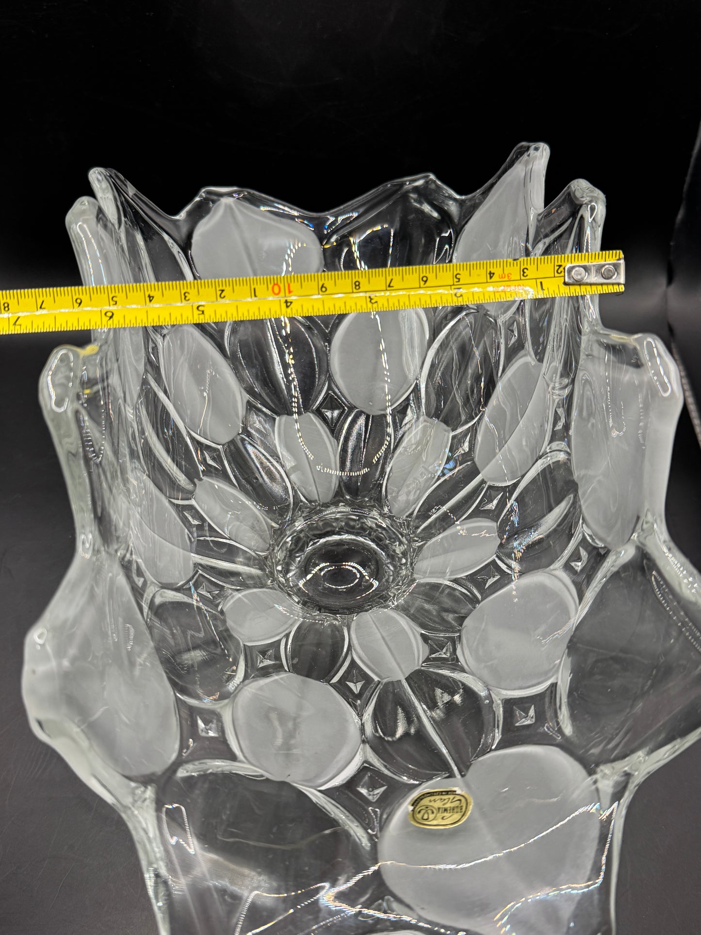 Vintage Bohemia Glass Footed Fruit Bowl – Frosted Crystal Centerpiece Made in Czechoslovakia 13.5”